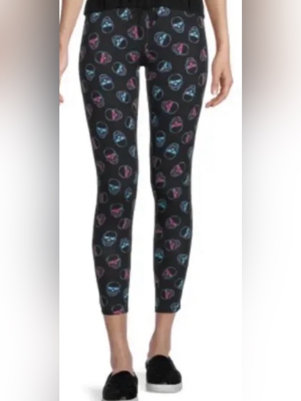 Black Skull Print Leggings - Pink & Blue Skull Pattern. Juniors XL